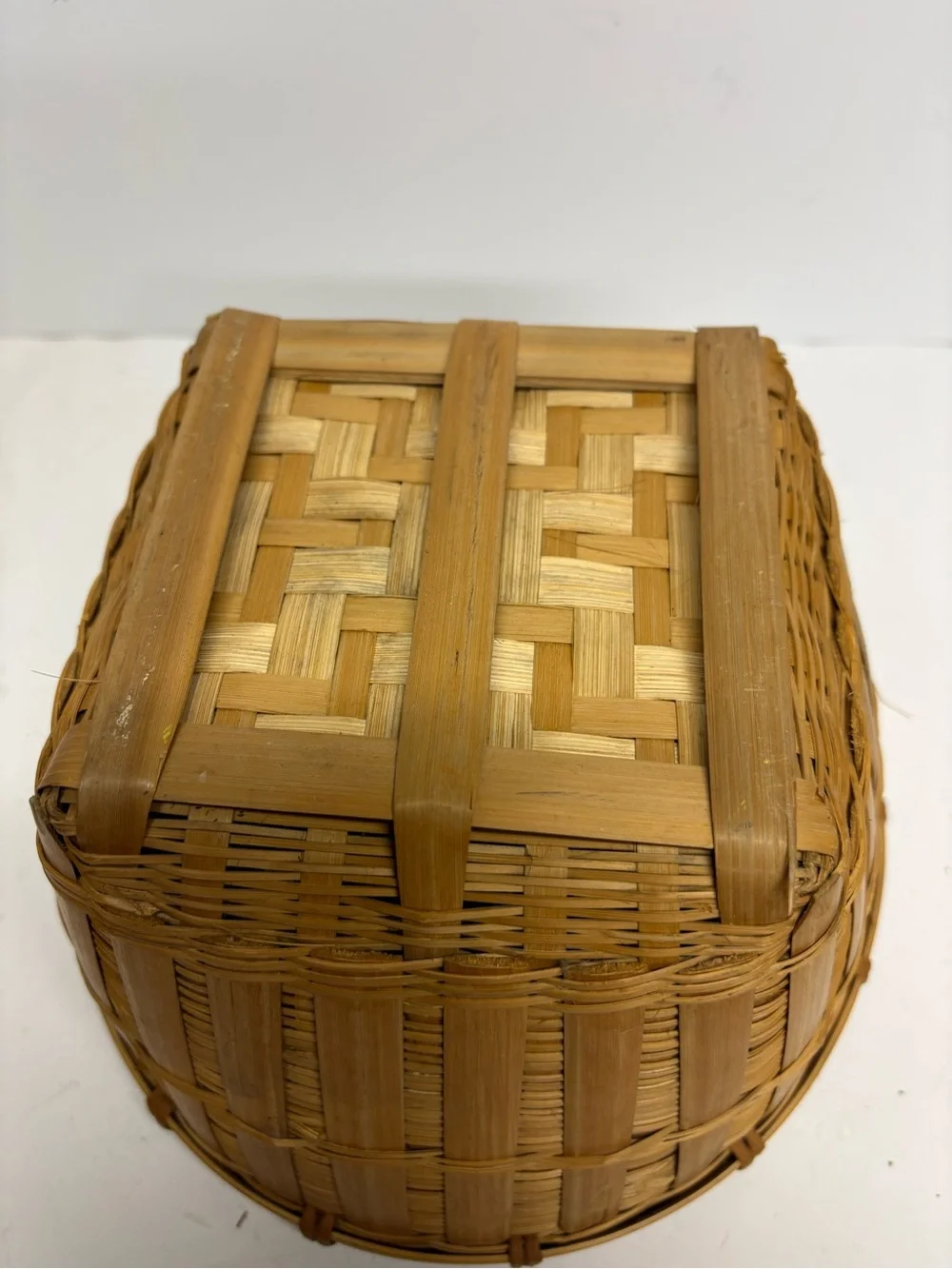 Woven Bamboo Decorative Basket  Brown Asian Boho Jungle Decor